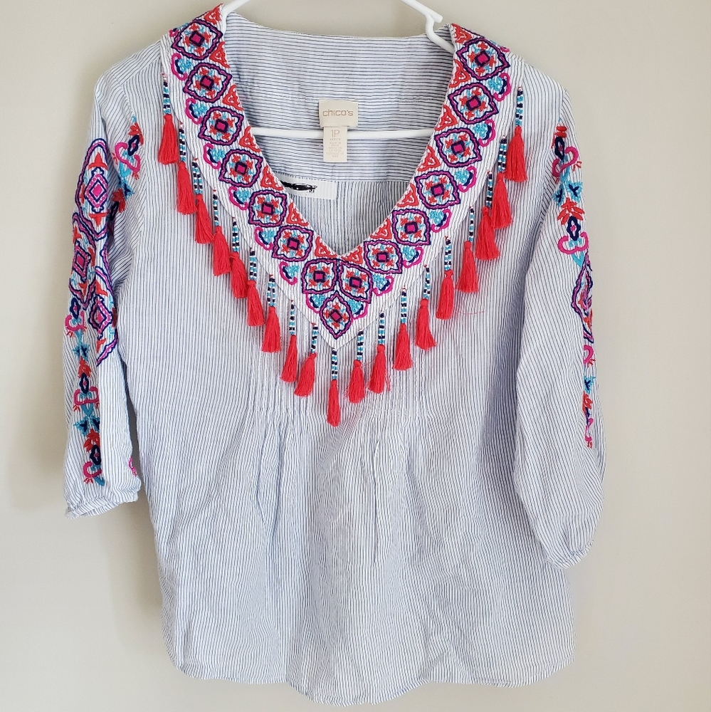 Chico's quarter sleeve Boho top size M